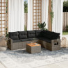 7 pcs conjunto sofás p/ jardim c/ almofadões vime PE cinzento 1