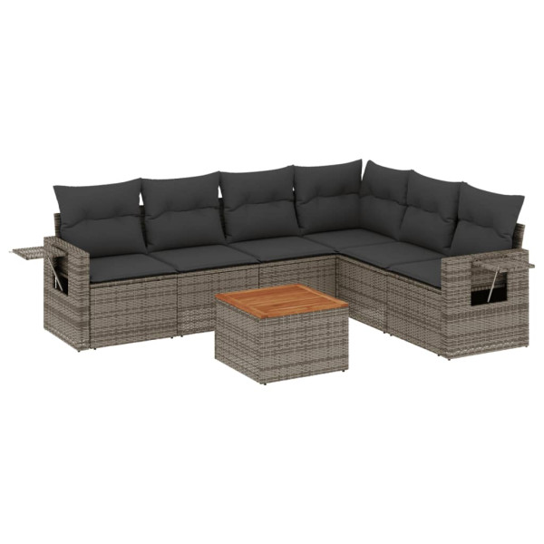 7 pcs conjunto sofás p/ jardim c/ almofadões vime PE cinzento M 2