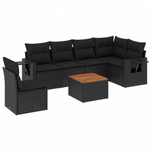 7 pcs conjunto de sofás p/ jardim c/ almofadões vime PE preto H