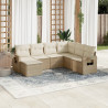 Set sofás de jardín 7 piezas y cojines ratán sintético beige 1