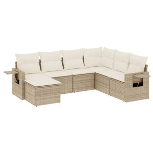 7 pcs conjunto de sofás p/ jardim com almofadões vime PE bege H