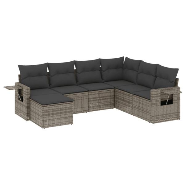 7 pcs conjunto sofás p/ jardim c/ almofadões vime PE cinzento M 2