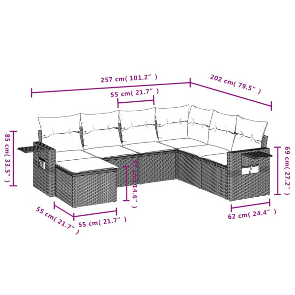Set de sofás de jardín 7 piezas con cojines ratán PE gris M 3