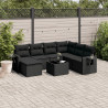8 pcs conjunto sofás de jardim com almofadões vime PE preto 1