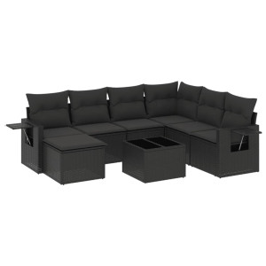 8 pcs conjunto sofás de jardim com almofadões vime PE preto H