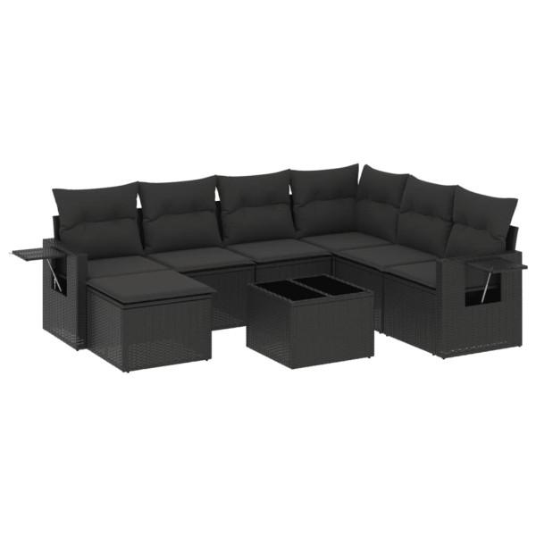 8 pcs conjunto sofás de jardim com almofadões vime PE preto M 2