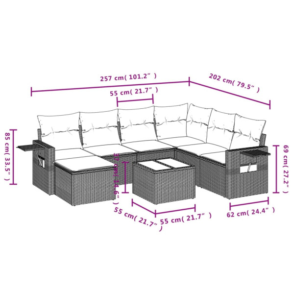 Set de sofás de jardín 8 piezas y cojines ratán sintético negro M 3