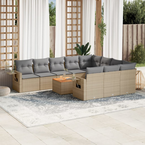 Juego de sofás jardín con cojines beige mezcla 11 pzas ratán PE D