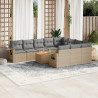 Juego de sofás jardín con cojines beige mezcla 11 pzas ratán PE 1