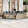 Juego de sofás jardín con cojines beige mezcla 11 pzas ratán PE 1