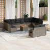 13 pcs conjunto sofás p/ jardim c/ almofadões vime PE cinzento 1