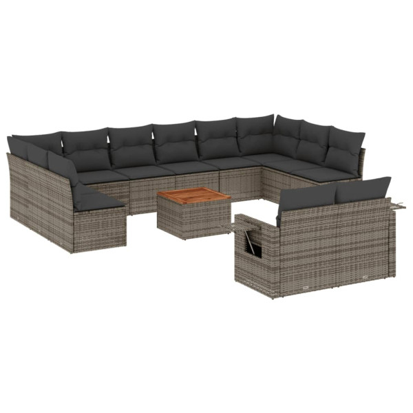 Set sofás de jardín con cojines 13 piezas ratán sintético gris M 2