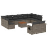 13 pcs conjunto sofás p/ jardim c/ almofadões vime PE cinzento 2