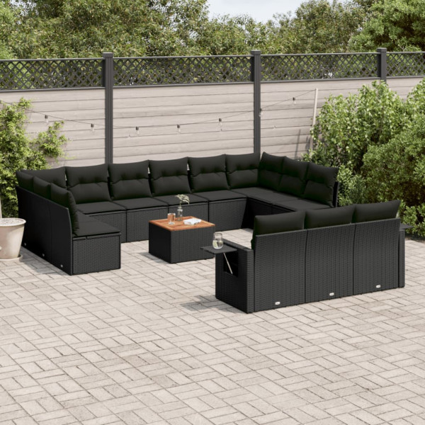 14 pcs conjunto de sofás p/ jardim c/ almofadões vime PE preto D
