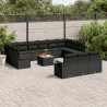 14 pcs conjunto de sofás p/ jardim c/ almofadões vime PE preto 1