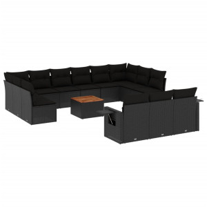 14 pcs conjunto de sofás p/ jardim c/ almofadões vime PE preto H