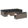 Set de sofás de jardín 14 pzas con cojines ratán sintético gris 2