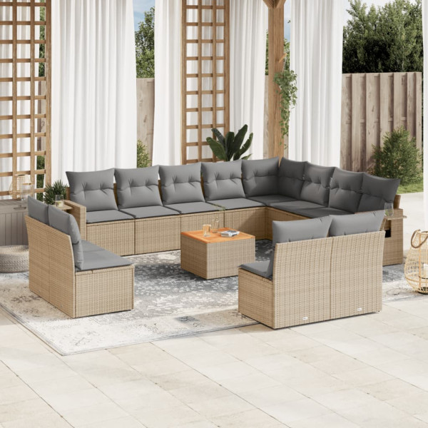 Juego de sofás jardín con cojines beige mezcla 13 pzas ratán PE D