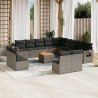 Set de sofás de jardín 14 pzas con cojines ratán sintético gris 1