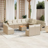 14 pcs conjunto de sofás p/ jardim com almofadões vime PE bege 1