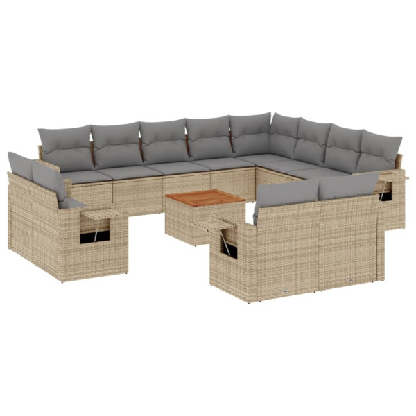 Juego de sofás jardín con cojines beige mezcla 13 pzas ratán PE M 2