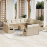 Set sofás de jardín 14 pzas con cojines ratán sintético beige 1
