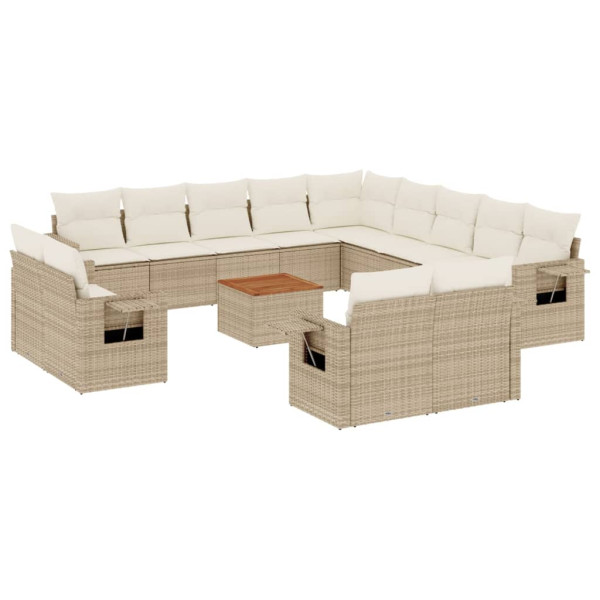 14 pcs conjunto de sofás p/ jardim com almofadões vime PE bege M 2
