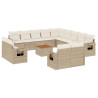14 pcs conjunto de sofás p/ jardim com almofadões vime PE bege 2