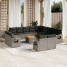 Set de sofás de jardín 14 pzas con cojines ratán sintético gris 1