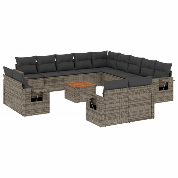 14 pcs conjunto sofás p/ jardim c/ almofadões vime PE cinzento M 2