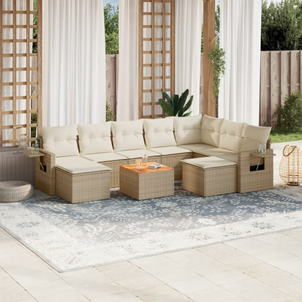 10 pcs conjunto de sofás p/ jardim com almofadões vime PE bege D
