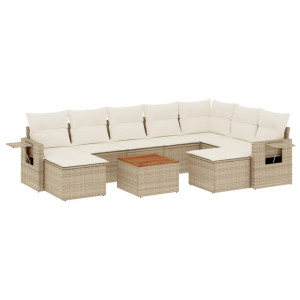 10 pcs conjunto de sofás p/ jardim com almofadões vime PE bege H