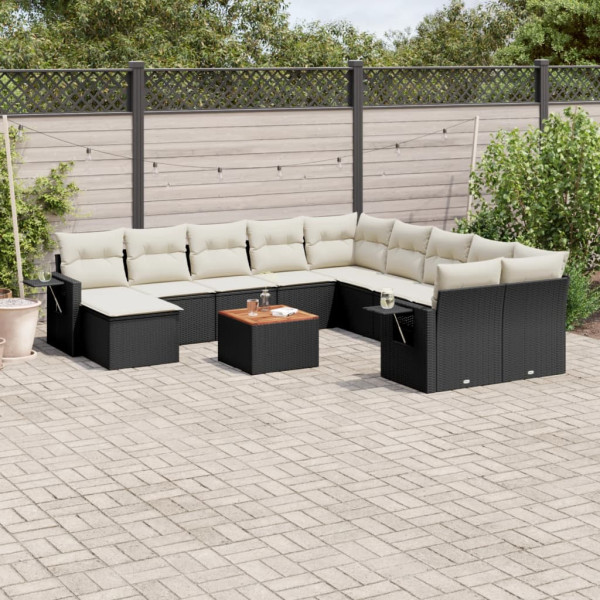 12 pcs conjunto de sofás de jardim c/ almofadões vime PE preto D