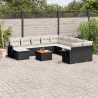 Set sofás de jardín 14 pzas con cojines ratán sintético negro 1