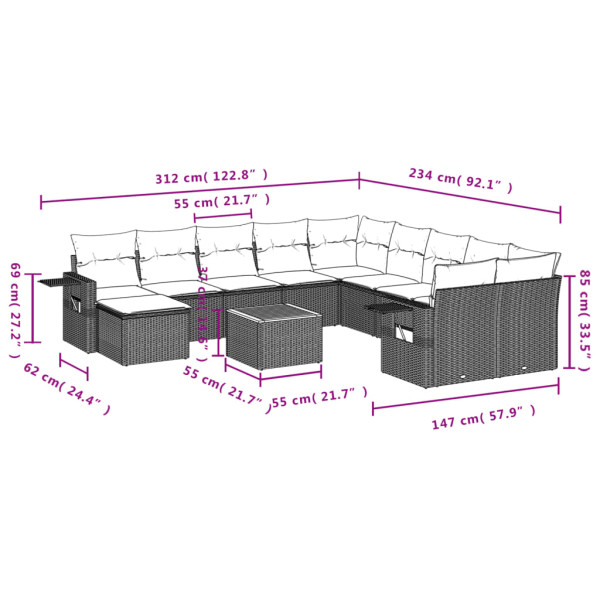 Set sofás de jardín 14 pzas con cojines ratán sintético negro M 3