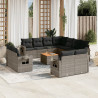 Set de sofás de jardín 12 pzas con cojines ratán sintético gris 1