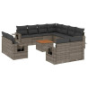12 pcs conjunto de sofás jardim c/ almofadões vime PE cinzento 2