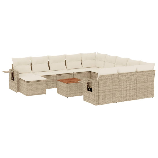 13 pcs conjunto de sofás p/ jardim com almofadões vime PE bege M 2
