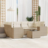 7 pcs conjunto de sofás p/ jardim com almofadões vime PE bege 1