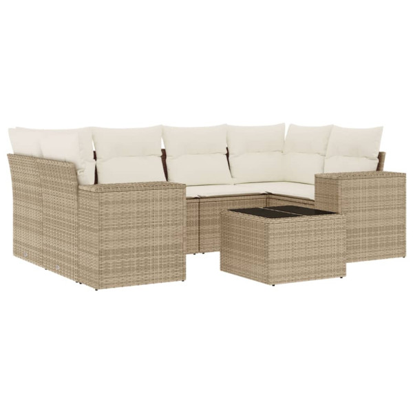 Set sofás de jardín 7 piezas y cojines ratán sintético beige M 2