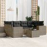 7 pcs conjunto sofás p/ jardim c/ almofadões vime PE cinzento 1
