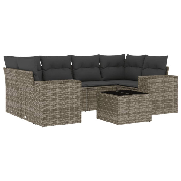 Set de sofás de jardín 7 piezas con cojines ratán PE gris M 2