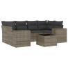 7 pcs conjunto sofás p/ jardim c/ almofadões vime PE cinzento 2