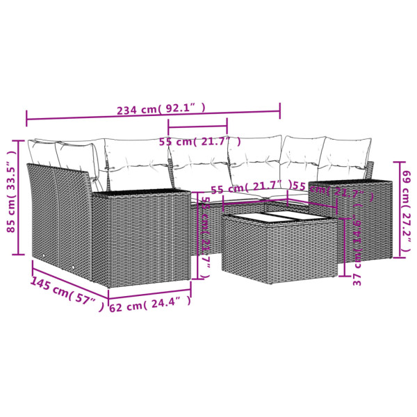Set de sofás de jardín 7 piezas con cojines ratán PE gris M 3