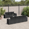 8 pcs conjunto sofás de jardim com almofadões vime PE preto 1