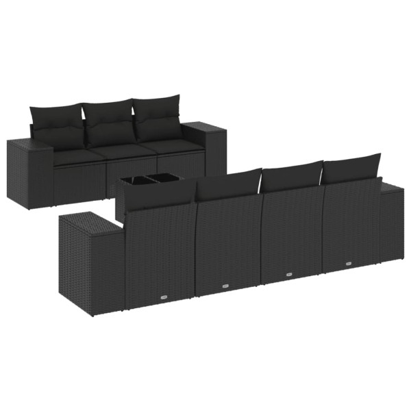 8 pcs conjunto sofás de jardim com almofadões vime PE preto M 2