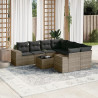 9 pcs conjunto sofás p/ jardim com almofadões vime PE cinzento 1