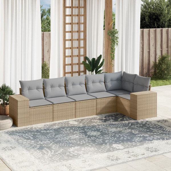 6 pcs conjunto de sofás p/ jardim com almofadões vime PE bege D