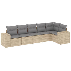 6 pcs conjunto de sofás p/ jardim com almofadões vime PE bege H