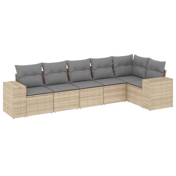 6 pcs conjunto de sofás p/ jardim com almofadões vime PE bege M 2